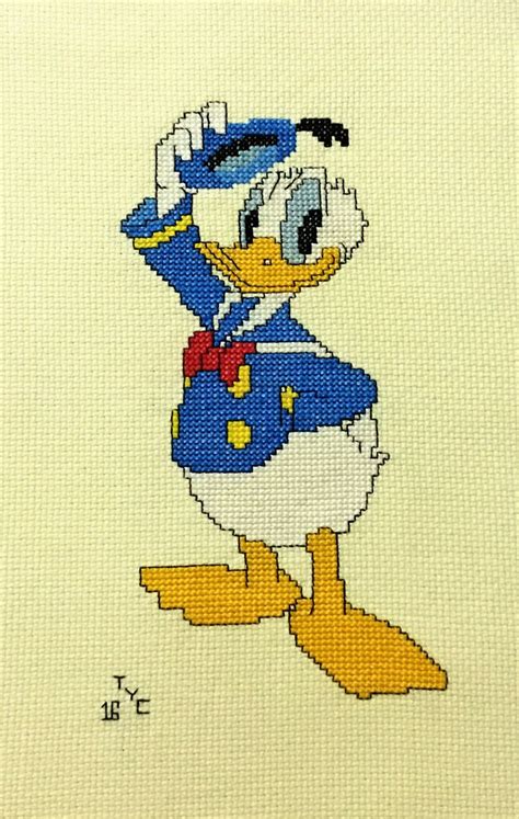 Completed Walt Disney Donald Duck Counted Cross Stitch Etsy Cross