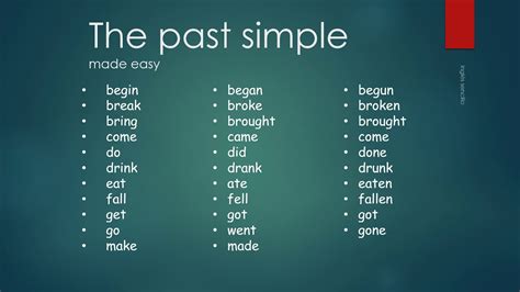 The Past Simple Irregular Verbs Los Verbos Irregulares En Inglés