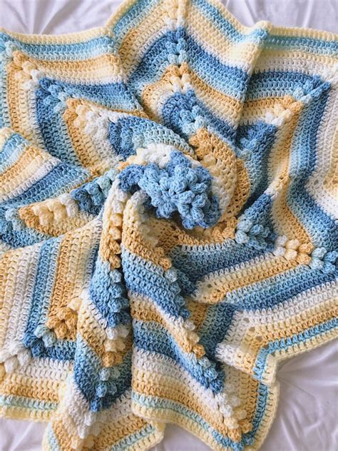 Crochet Baby Blanket Crochet Star Blanket Blue And Yellow Etsy Canada