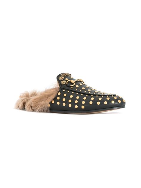 Gucci Princetown Studded Leather Slippers In Black Lyst