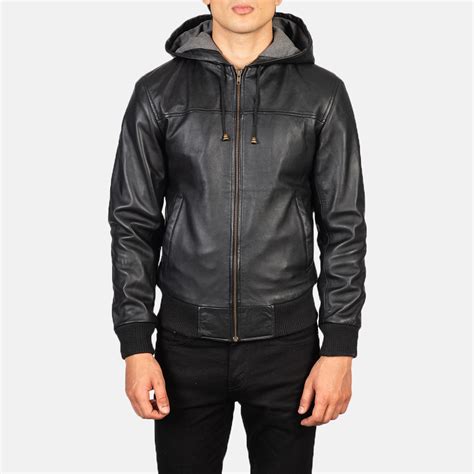 Men S Nintenzo Black Hooded Leather Jacket