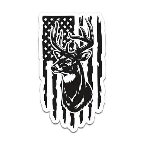 Deer American Flag Sticker Decal Whitetail Mule Buck Hunting Hunter