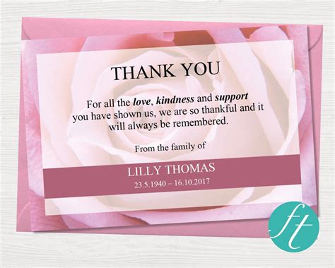 Funeral Thank You Card Pink Rose Funeral Templates