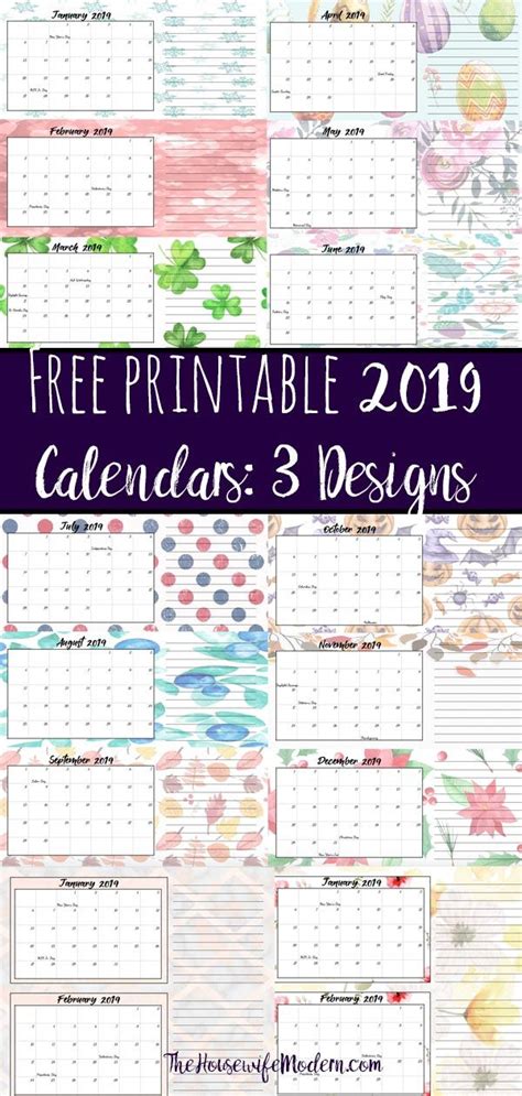 The Free Printable 2019 Calendar Is Shown