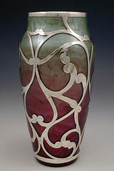 Loetz Art Nouveau Iridescent Glass Vase With Silver Overlay Art Decor Home Decor 20th Century