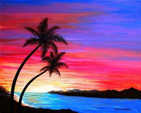 Tropical Sunset Sunset Ocean Island Art Print Arizonapaint3r