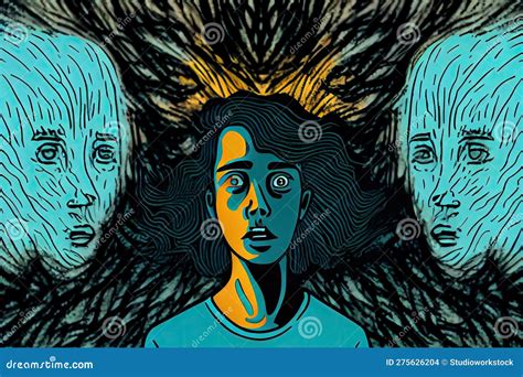 Illustration Of Person With Schizophrenia Experiencing Hallucinations