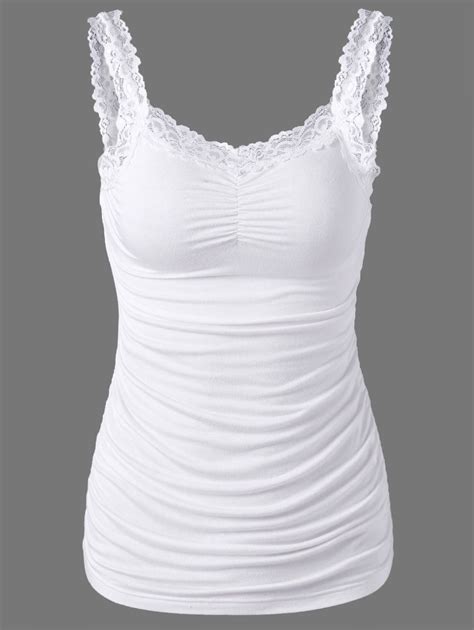 46 Off Lace Trim Ruched Tank Top Rosegal