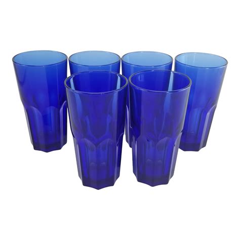 arcoroc cobalt blue drinking glasses tumblers france 7 panel set of 6 chairish