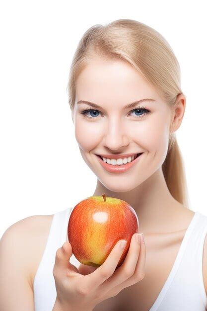 Premium Photo Closeup Studio Shot Of A Young Woman Holding An Apple