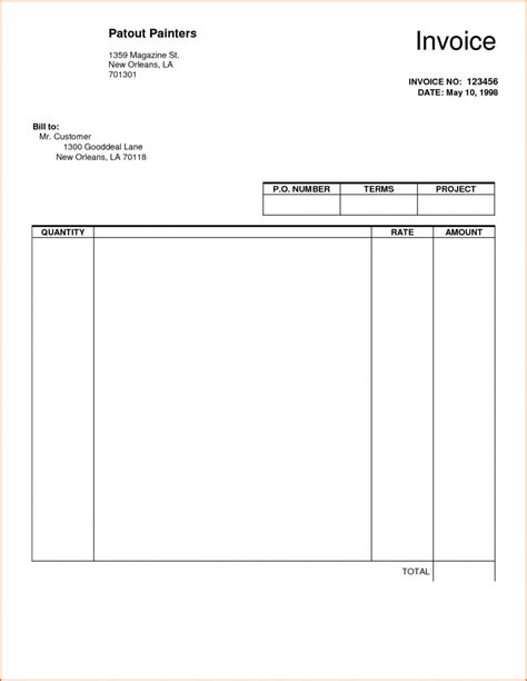 Blank Billing Invoice Scope Of Work Template