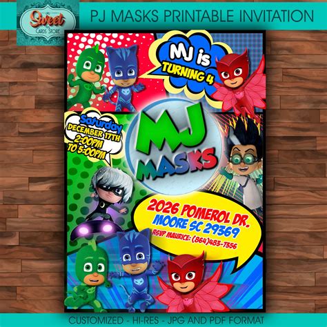 Pj Masks Personalized Digital Invitation Pj Masks Invite Pj Etsy