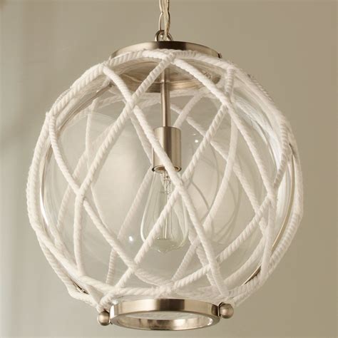 White Rope Globe Pendant White Rope And Satin Nickel Beach House Lighting Globe Pendant