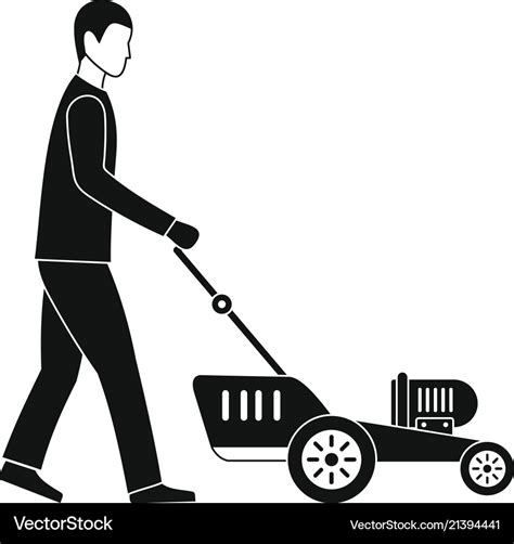 Man Hold Lawn Mower Icon Simple Style Royalty Free Vector