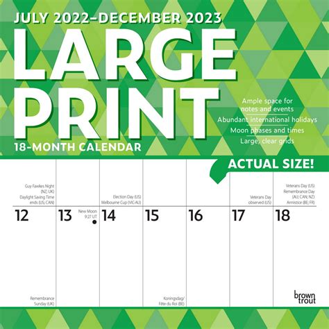 Large Print 2023 18 Months Square Wall Calendar Browntrout