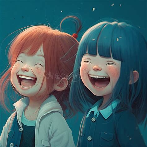 Chibi Cute Characters Girls Laughing Created With Generative Ai Stock