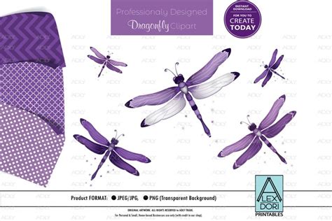 Purple Dragonfly Png Clipart Set