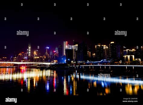 Night Scenery Of High Rise Buildings Of Chongqing River Crossing Bridge