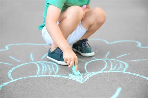Little Child Drawing With Chalk Stock Illustration Illustration Of