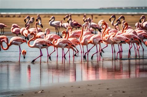 Premium AI Image Photo Flock Of Pink Flamingos At Walvis Bay Namibia