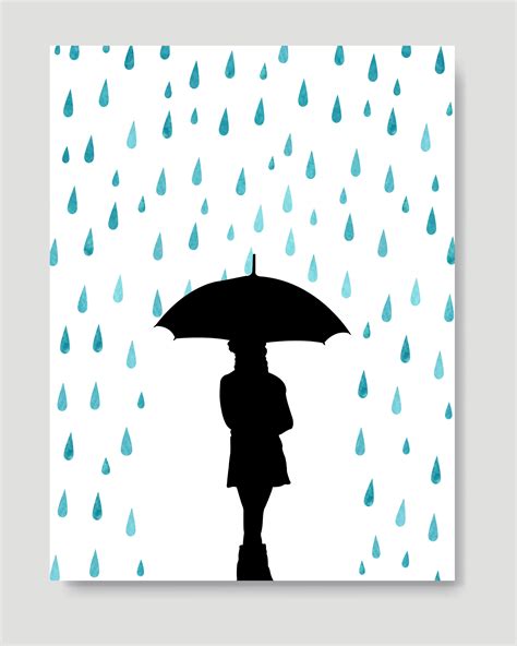 Girl In Rain With Umbrella Silhouette