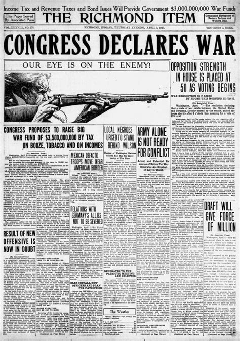 Us Joins World War I Headlines Declaring War 1917 Click Americana