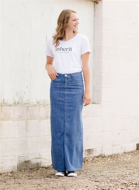 Modest Womens Ellie Long Denim Skirt Inherit Clothing Company
