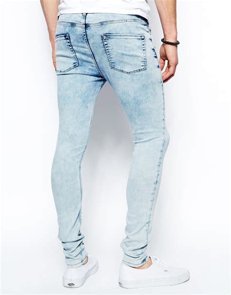 asos extreme super skinny jeans in acid wash in blue for men lyst