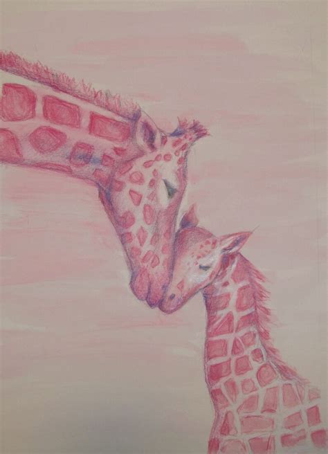 Colored Pencil Watercolor Pink Giraffes Etsy