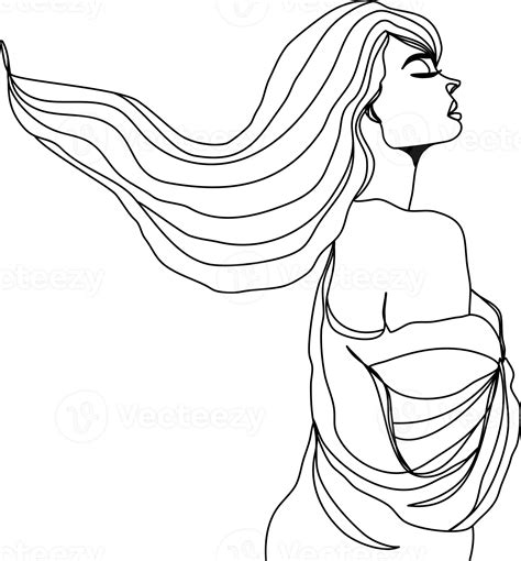 Abstract Minimal Long Hair Woman Pose Portrait Illustration Line