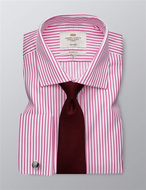 Men S Formal Pink White Bi Colour Stripe Classic Fit Shirt Double
