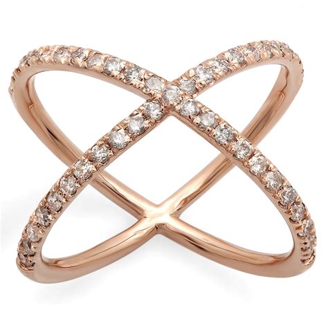 Diamond Criss Cross X Ring On 14k Rose Gold Marctarian
