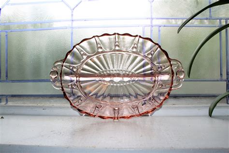 Pink Depression Glass Relish Dish Oyster And Pearl Vintage 1930s