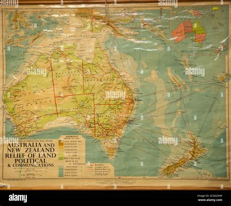 Old Vintage School Classroom Wall Map Chart Of Australia New Zealand