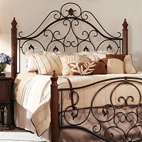 Queen Size Antique Style Wood Metal Wrought Iron Look Rustic Import