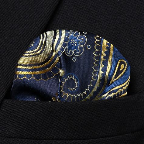 Hp921v Navy Blue Gold Paisley Men Silk Party Handkerchief Pocket Square
