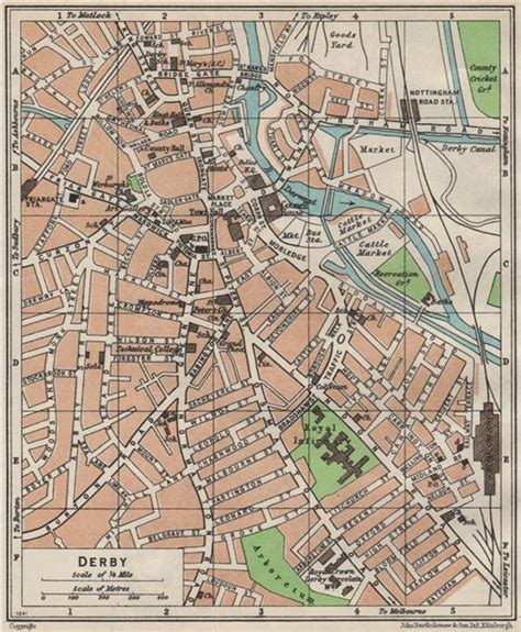 Derby Vintage Town City Map Plan England 1957 Old Vintage Chart