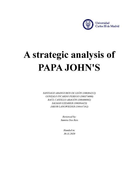 PAPA JOHN'S - Grade: A - A strategic analysis of PAPA JOHN'S SANTIAGO