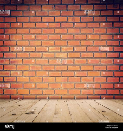 Old Red Brick Wall And Wood Floor With Space Stock Photo Alamy
