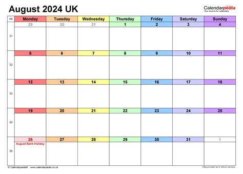 Printable Calendar August 2024 Uk Elset Horatia