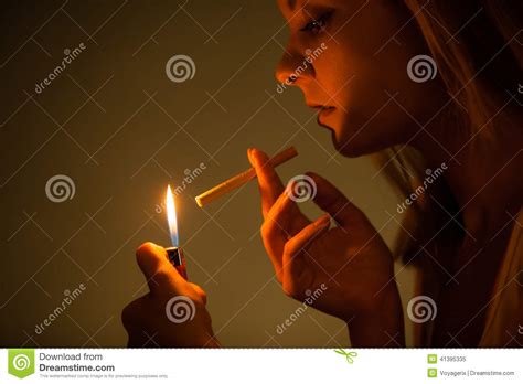 Young Woman With Lighter Lighting Up Cigarette Girl