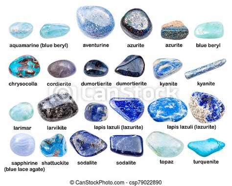 Collage Of Various Blue Gemstones With Names Shattuckite Kyanite