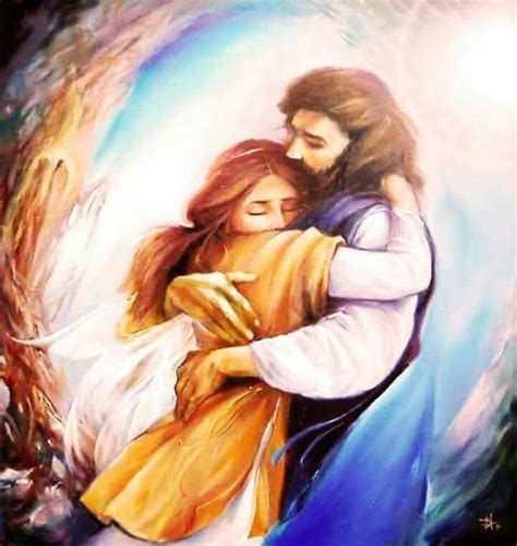 Jesus Hugging Girl With Comfort Touching Prophetic Art Filha De