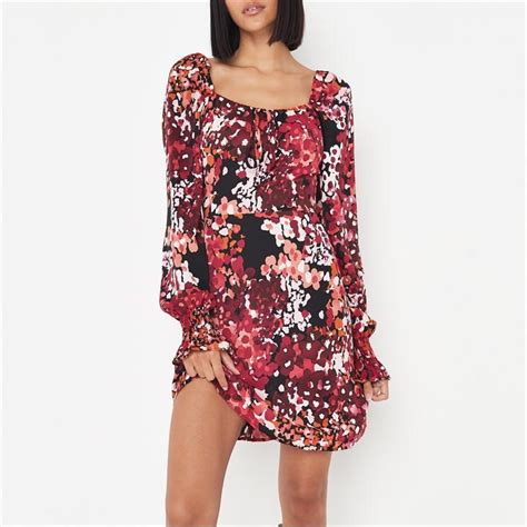 Missguided Tall Floral Print Milkmaid Mini Dress Multi House Of