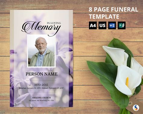Purple Flower 8 Page Funeral Program Booklet Template Obituary Program
