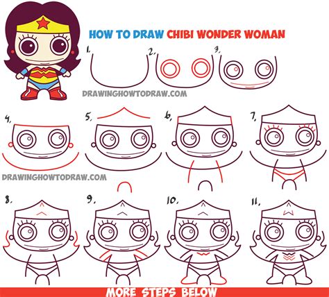 How To Draw Cute Chibi Wonder Woman From Dc Comics In Easy
