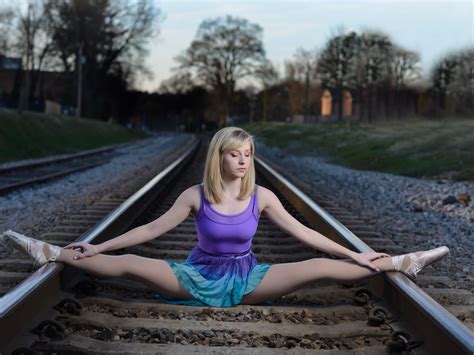 Wallpaper Ballerina Railroad Blonde Girl Pose 3840x2160 Uhd 4k