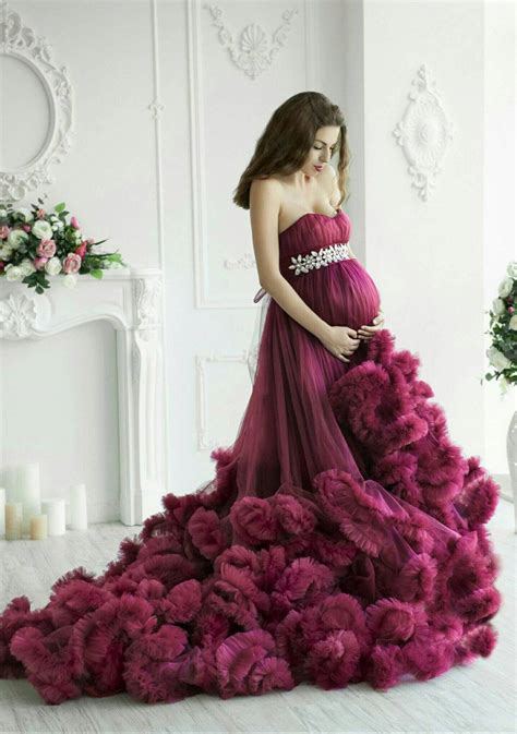 Maternity Ruffled Tulle Dress Photoshoot Pregnancy Purple Cloud Dress