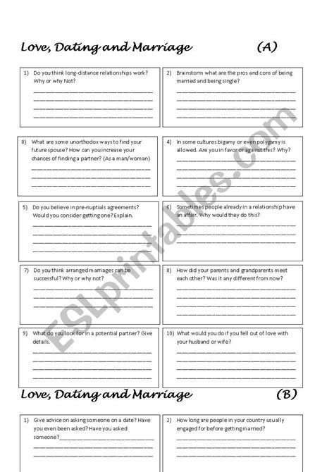 Love Dating And Marriage Conversation Esl Worksheet By Abojo