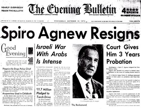 Spiro Agnew Resigns Historical Moments Newspaper Headlines Resignation